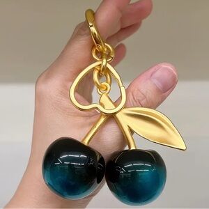 Golden-Tone Cherry Blossom Purse Charm/Keychain Black & Teal Ombre